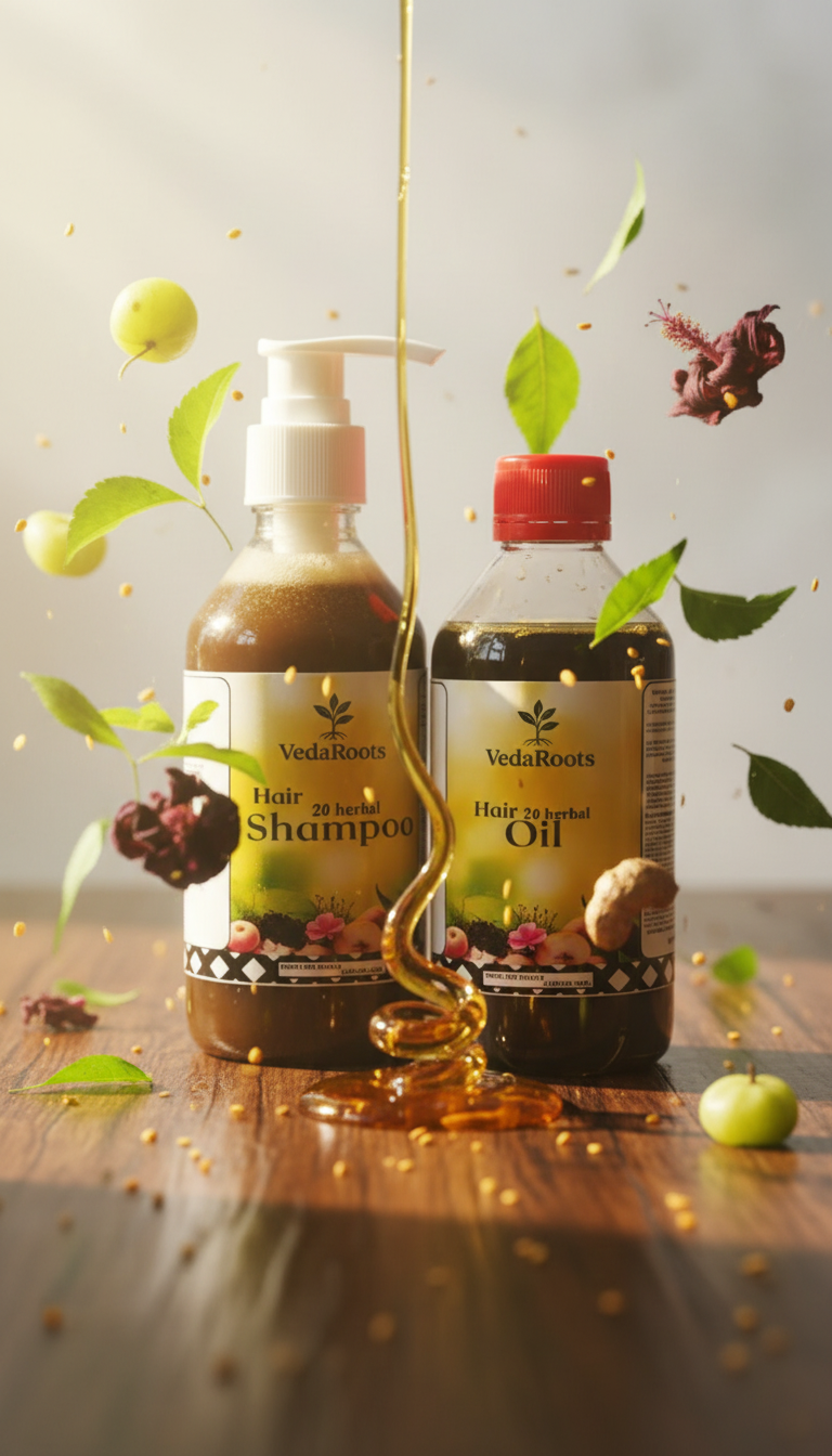 VedaRoots Herbal Hair Care Duo | Ayurvedic Shampoo & Hair Oil for Hair Fall, Dandruff & Weak Roots
