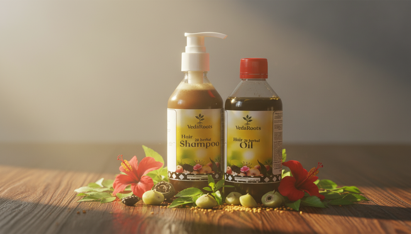 VedaRoots Herbal Hair Care Duo | Ayurvedic Shampoo & Hair Oil for Hair Fall, Dandruff & Weak Roots