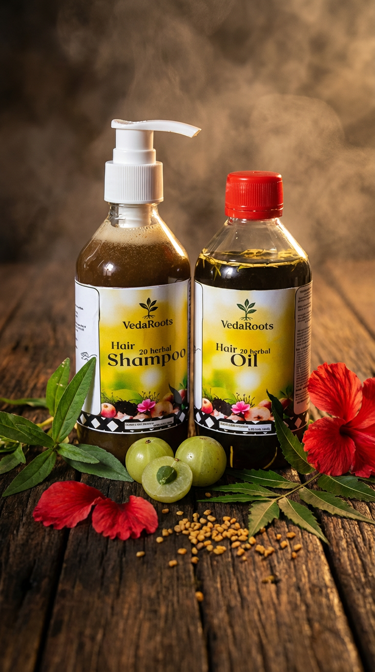 VedaRoots Herbal Hair Care Duo | Ayurvedic Shampoo & Hair Oil for Hair Fall, Dandruff & Weak Roots